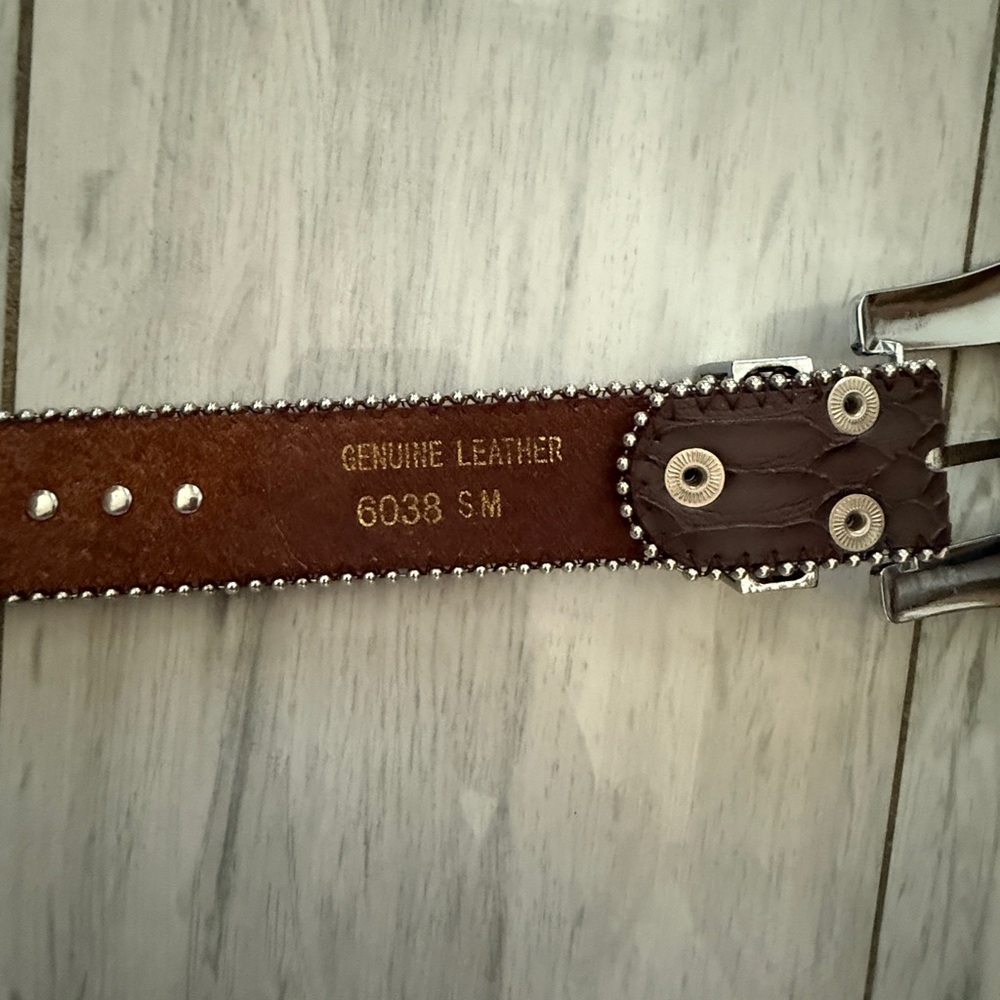 Leather Copper Bronze Fleur De Lis Western RHINESTONE Belt M SM - Picture 9 of 11